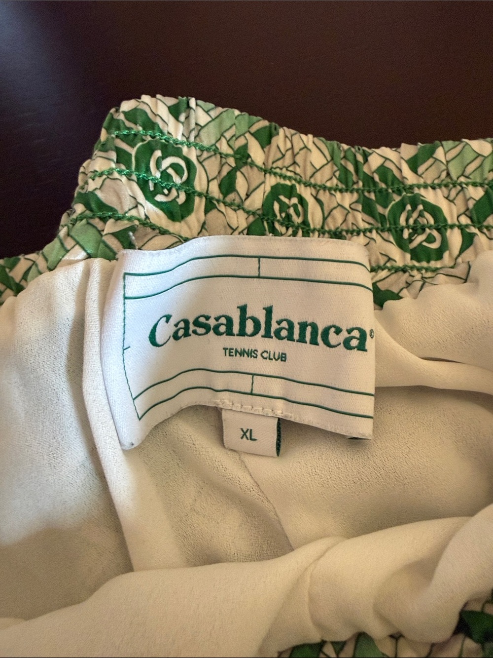 Casablanca Men's Green Patterned Athletic Shorts with Drawcord 100% Silk - Picture 2 of 7